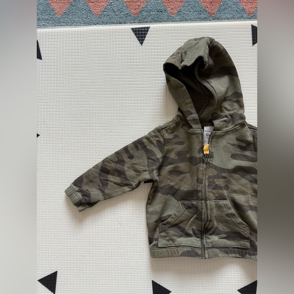 Carters|Baby Boy Olive Camouflage Hooded Zip Jacket Sweater For Kids,12 Months